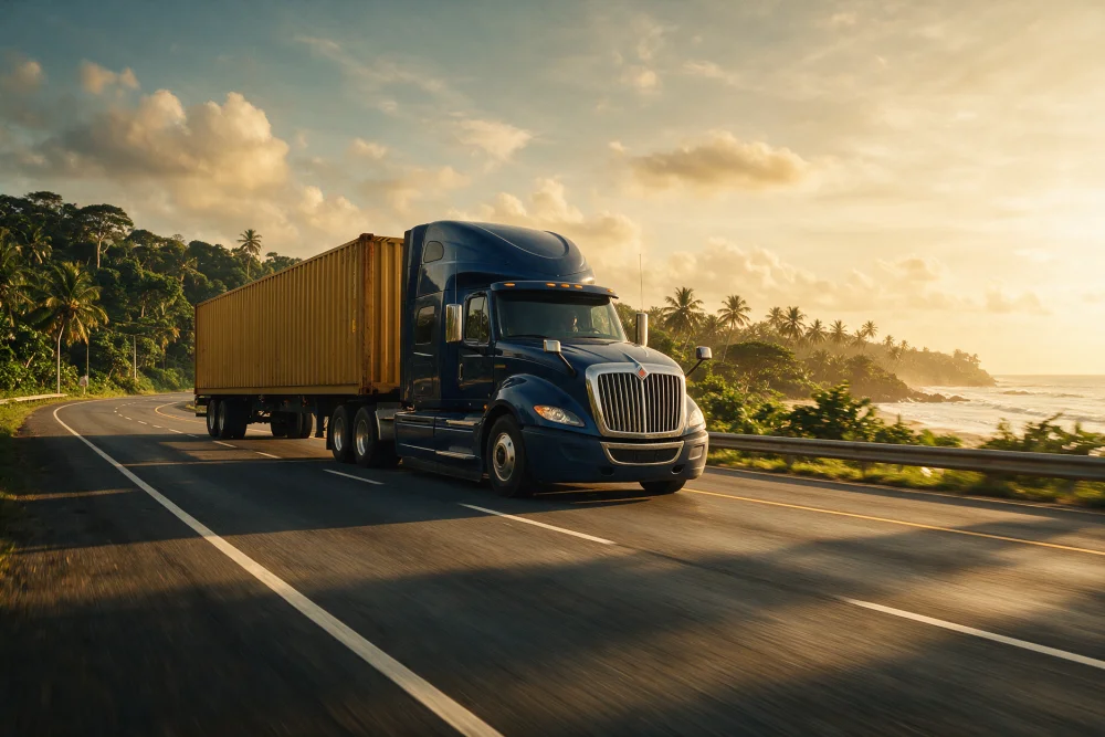Container truck on the road